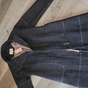 Rebecca Taylor Wool blend Pindot Poca Dot Zip Coat Black White Size 6